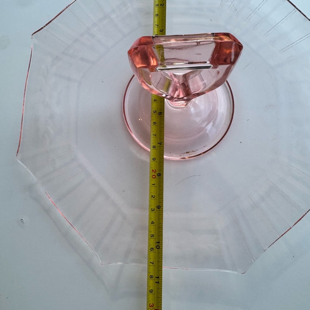 Pink Glass Octagonal Handled Server - Picture 3 of 4